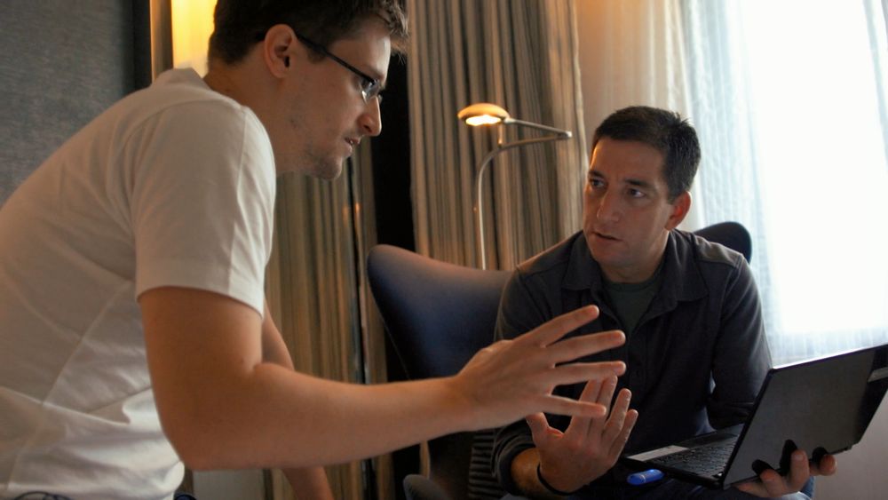 From 'Citizenfour': Edward Snowden (left) and Glenn Greenwald, in Snowden's Hong Kong hotel room. Courtesy of RADiUS-TWC 
