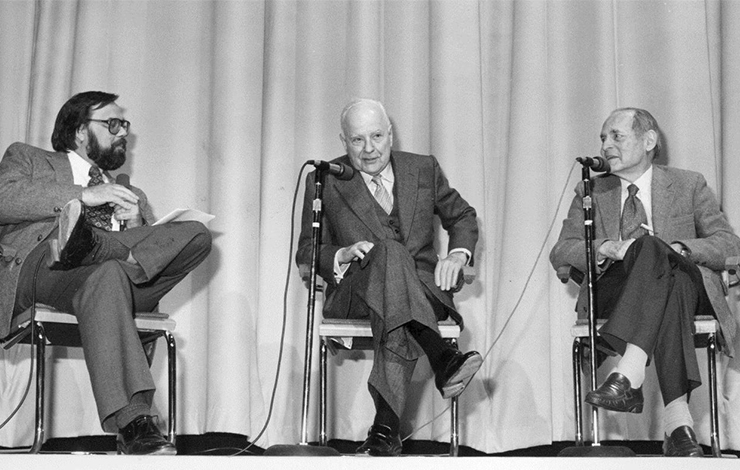 Jon Wilkman, Pare Lorentz and Erik Barnouw at the first IDA Awards, 1985.