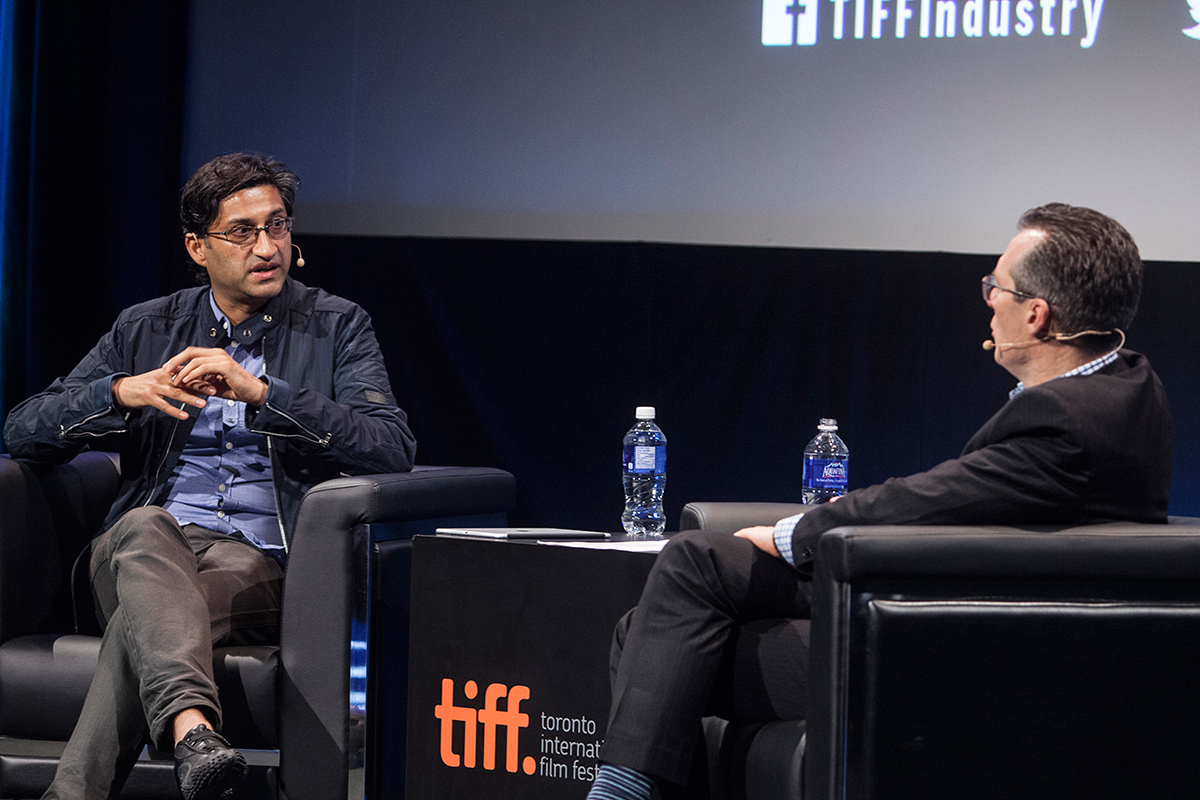 Filmmaker Asif Kapadia (left) in conversation with TIFF Docs programmer Thom Powers. Courtesy of TIFF
