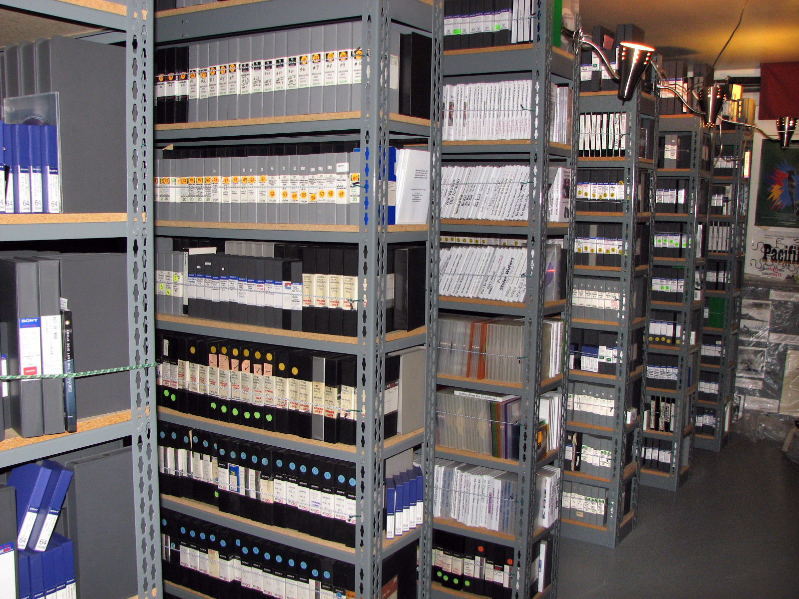 The Nā Maka o ka ʻĀina videotape library has shelves of storage containing tapes. Courtesy of Nā Maka o ka ʻĀina