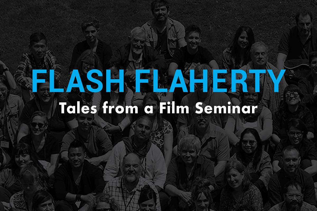 Black and white cover image of the book ‘Flash Flaherty,’ showing the Seminar’s participants smiling at the camera. Courtesy of Indiana University Press.