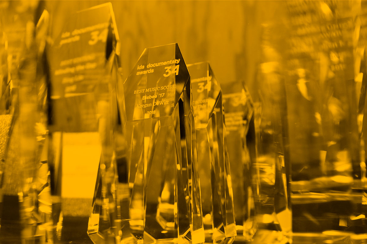 A set of trophies from the 34th Annual IDA Documentary Awards.