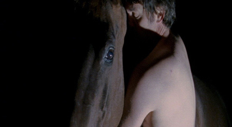 In a scene from 'Zoo,' John Paulsen plays Mr. Hands, who is embracing a brown horse.