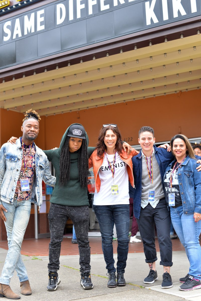 Left to right: Filmmakers Twiggy Pucci Garcon, Nneka Onuroah, and Rae Angelo Tutera stand with participant Elizabeth Ramirez and QDoc programmer Deb Kemp at QDoc 2016. Courtesy of QDoc.