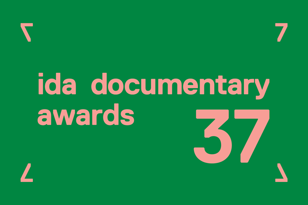 A green and pink logo for the 37 IDA Documentary Awards.