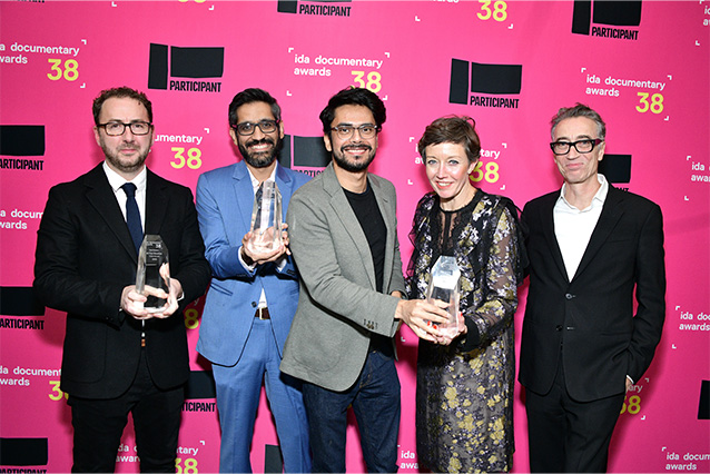 Image: (L-R) Teddy Leifer, Aman Mann, Shaunak Sen, Charlotte Munch Bengtsen, and David Elisco pose with awards during the 38th IDA Documentary Awards at Paramount Theatre on December 10, 2022, in Los Angeles, California. (Photo by Araya Doheny/Getty Images for International Documentary Association)
