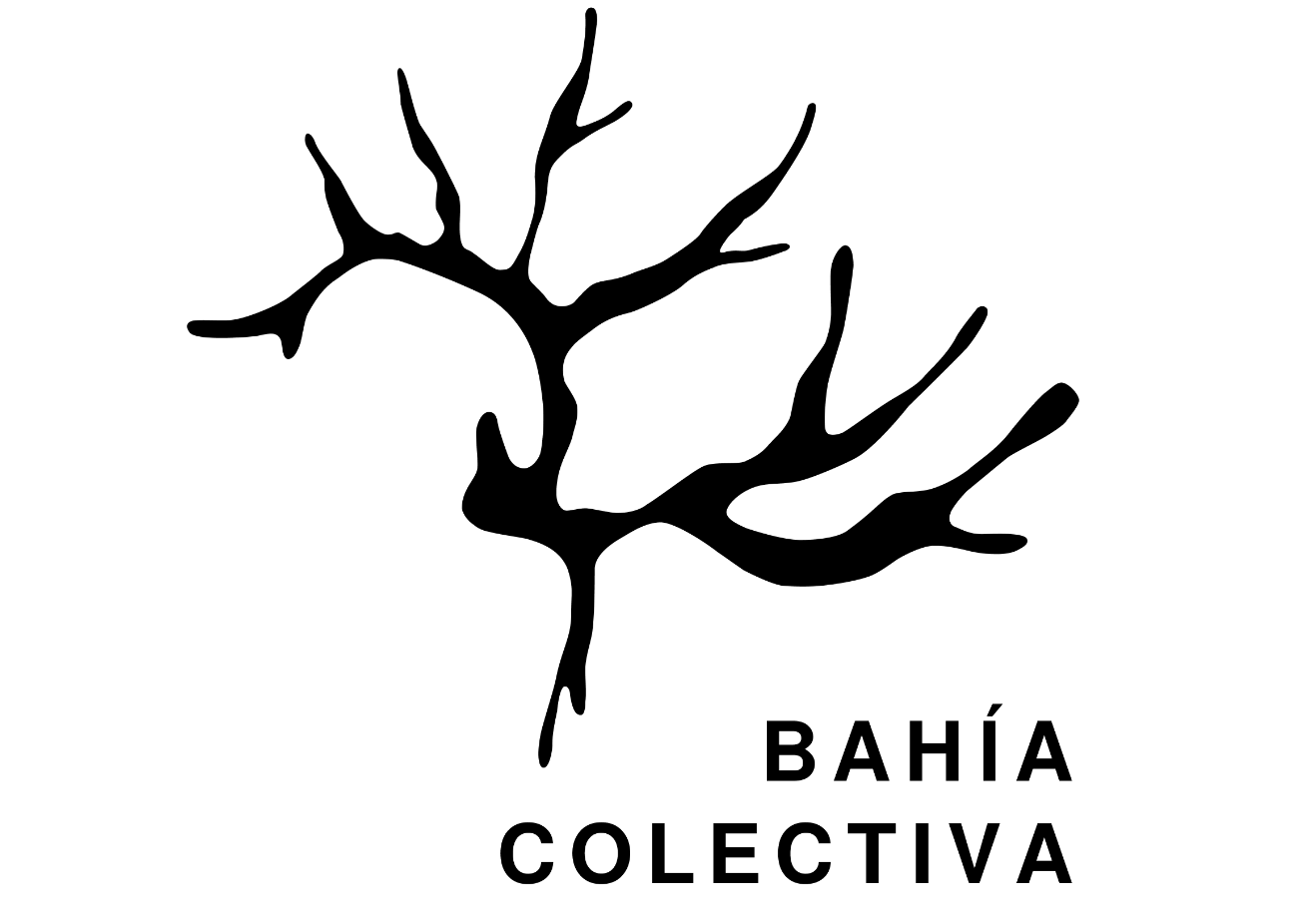 An abstract black tree with no leaves. Underneath the tree there is text that says, "Bahia Colectiva"