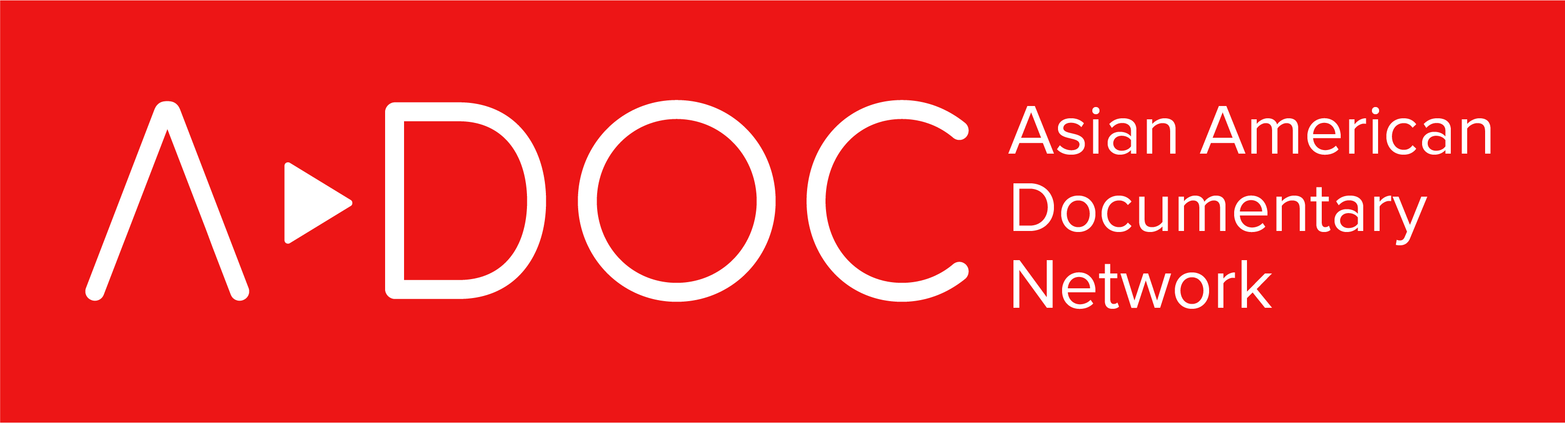 A-DOC. Asian American Documentary Network. Red and white logo
