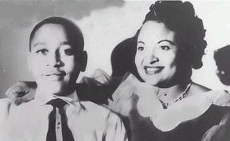 Black and white image of Emmett Till and his mother, Mamie