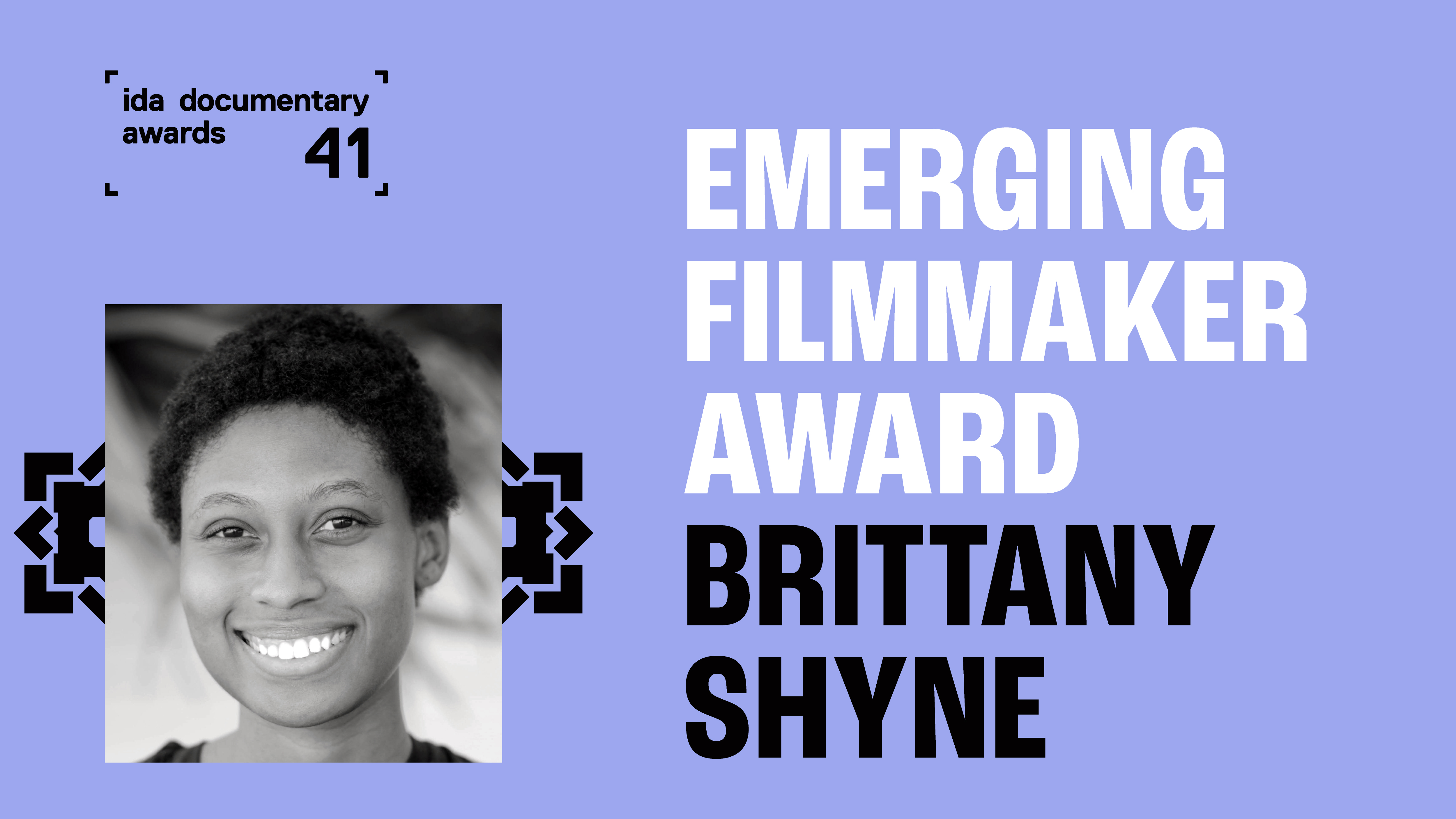 Purple and Black. Emerging Filmmaker Award Brittany Shyne. Headshot of Brittany Shyne.