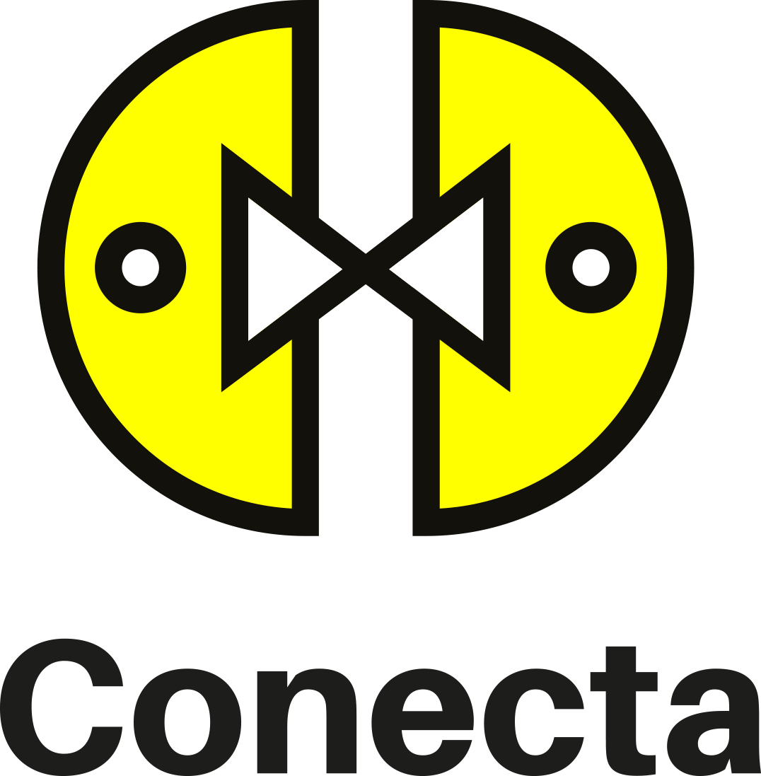 Black, white, and yellow Conecta logo