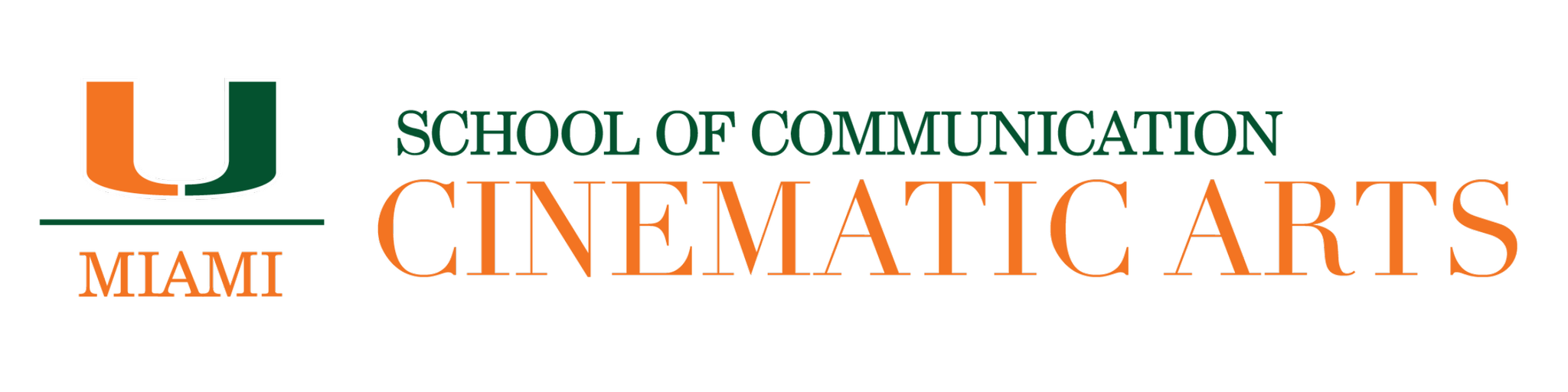 University of Miami School of Communications Cinematic Arts logo in green and orange