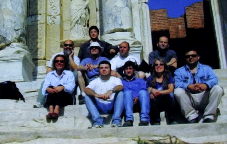 Lyn Goldfarb, co-producer/director, with Margaret Koval, of <em>The Roman Empire in the First Century</em>, with production crew in Turkey.