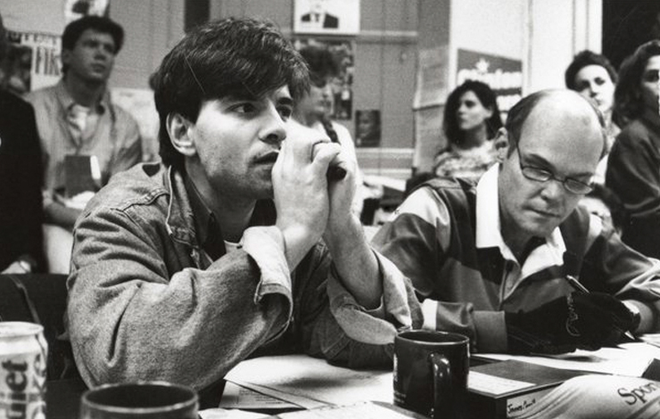 George Stephanopoulos (left) and James Carville, who managed Bill Clinton's 1992 US Presidential campaign. From DA Pennebaker and Chris Hegedus' <em>The War Room </em>(1993). Courtesy of Icarus Films