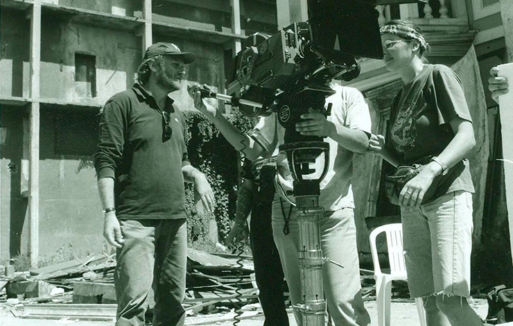 Gianfranco Pannone and cinematographer Tarek Ben Abdallah on the set of  <em>L'America a Roma</em>