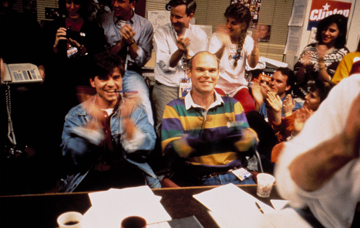 George Stephanopoulous (left) and James Carville, featured in Chris Hegedus and DA Pennebaker's <em>The War Room</em>. Courtesy of The Criterion Collection