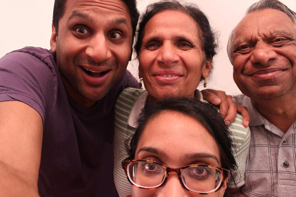 Ravi Patel (upper left) and Geeta Patel (front center), directors of 'Meet the Patels,' with their parents, Champa and Vasant.