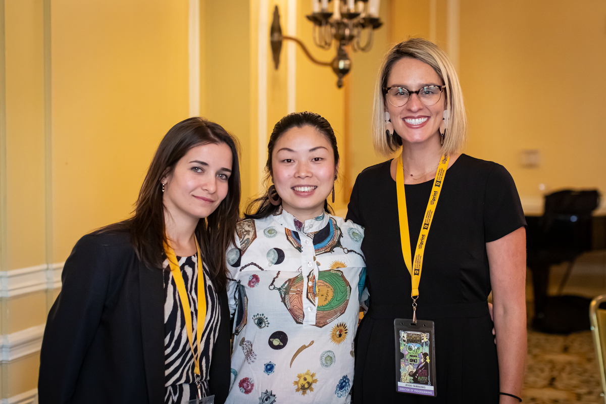 Left to right: Filmmakers Waad al-Kateab ('For Sama') and Nanfu Wang ('One Child Nation'), with Hot Spring Documentary Film Festival Director of Programming Jessie Fairbanks. Photo: Aaron Brewer