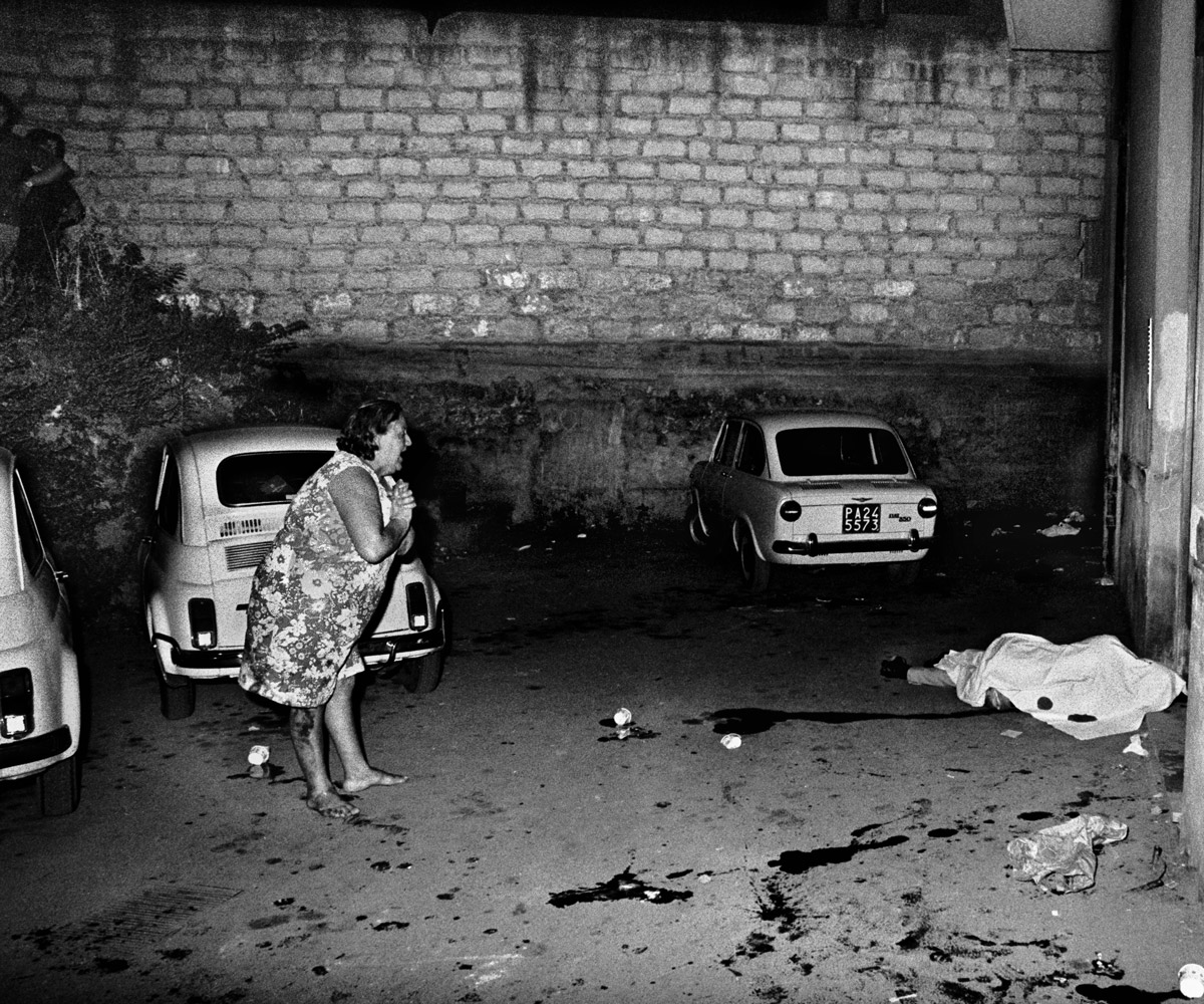 Film subject Letizia Battaglia’s photo of a Mafia killing crime scene in Palermo in Shooting the Mafia, directed by Kim Longinotto. Photo credit: Letizia Battaglia. Courtesy of Lunar Pictures.