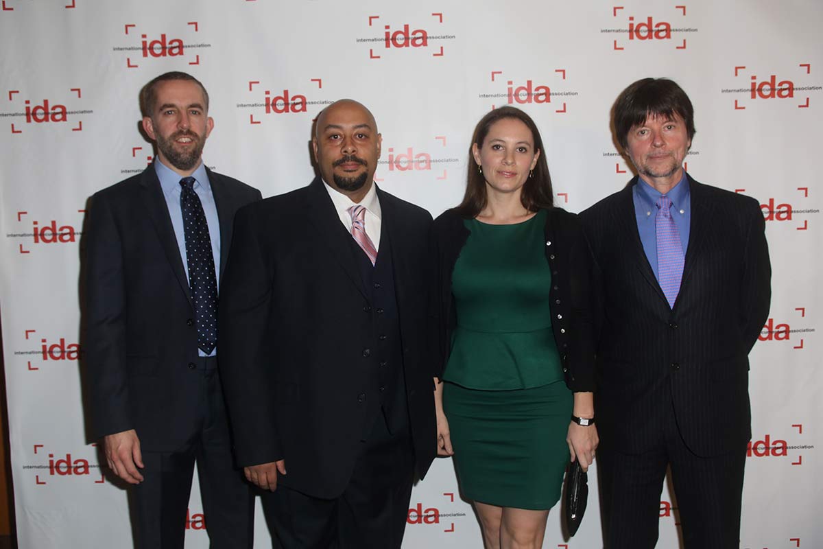 'The Central Park Five' team at the 2012 IDA Documentary Awards. Left ti right: Filmmaker David McMahon; 'Central Park Five' protagonist Raymond Santana; filmmaker Sarah Burns; filmmaker Ken Burns. The filmmakers successfully applied the New York statutory shield law to thwart a subpoena for their footage.