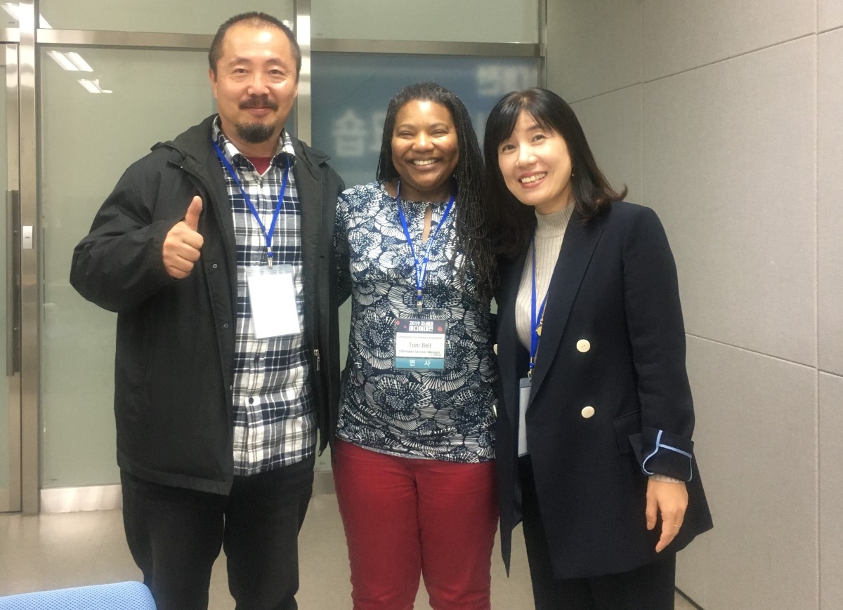 IDA Filmmaker Services Manager Toni Bell (center) in South Korea as a guest of Korea Next Media Group. 