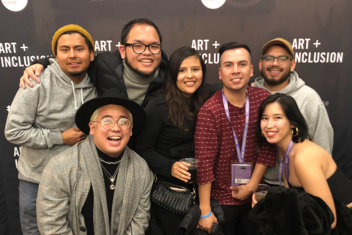 Undocumented Filmmakers Collective Members at the 2020 Sundance Film Festival. From left to right and top to bottom: Will Prada, Set Hernandez Rongkilyo, Lidieth Arevalo, Marcos Nieves, Frisly Soberanis, Nicole Solis-Sison, Josaen Hernandez Ronquillo, 