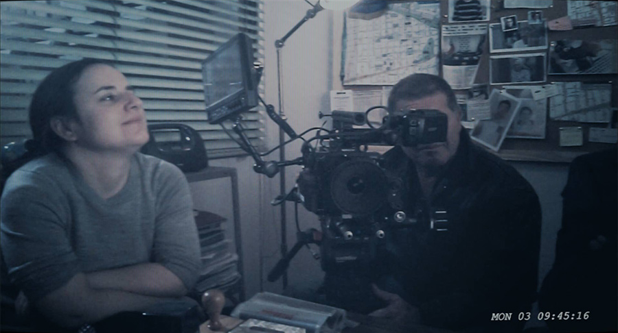 Director Maite Alberdi and cinematographer Pedro Valdés, as seen with Sergio’s spy eyeglasses; From Maite Alberdi’s 'The Mole Agent'. Courtesy of Gravitas Ventures