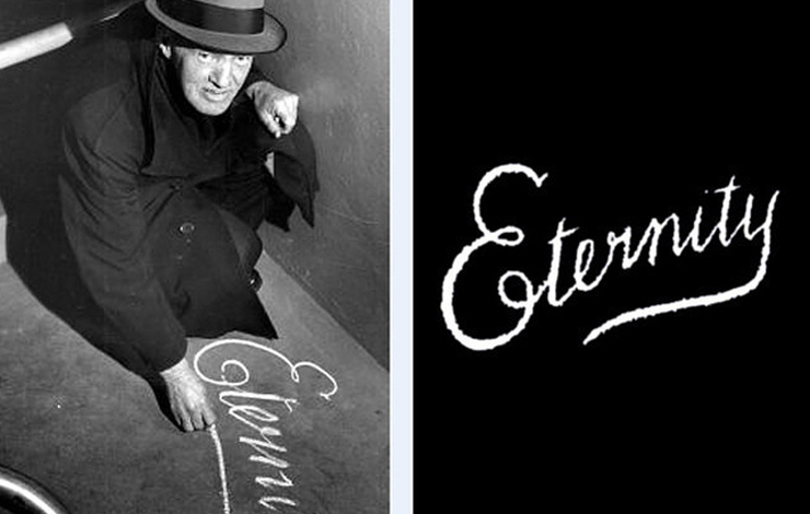 Arthur Stace, a man wearing a black hat posed next to the word 'Eternity' written in chalk, is the enigma behind 'Eternity.'