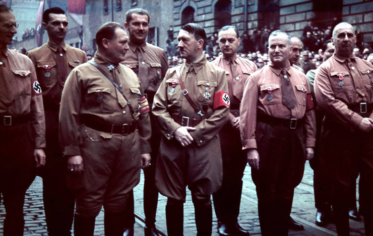 Hitler walking the streets with his soldiers, from 'The Nazis: A Warning from History.'