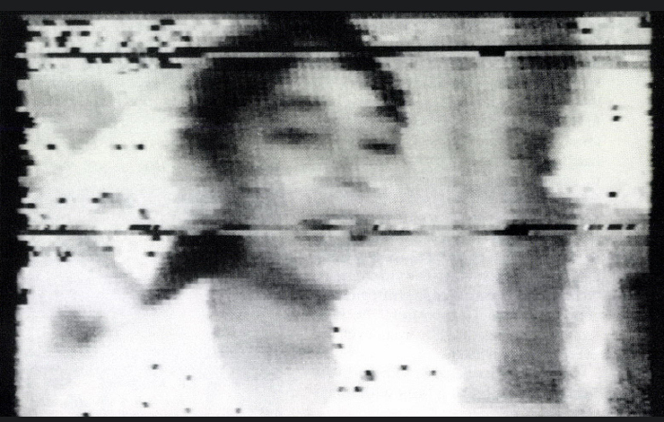 A pixelated woman's face from 'A Neighborhood Tour.'