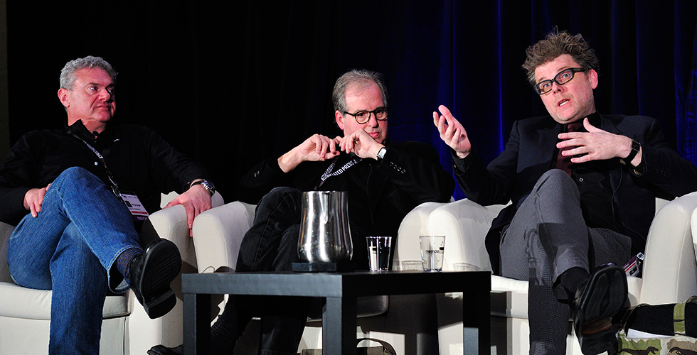 Left to right: Phil Segal, Erik Nelson and Julian Hobbs participating in the "Innovation Conversation" panel. Photo: Rahoul Ghose. Courtesy of Realscreen Summit.