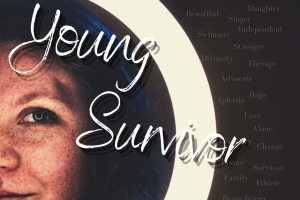 The Film Poster of Young Survivor, Dionna Zupparo, ringed by a halo of light with the film name over the top