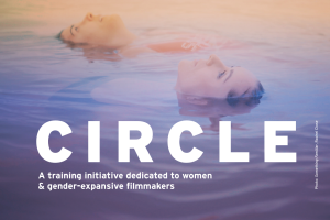 Two women immersed in water, and the text CIRCLE in white on the bottom of the page