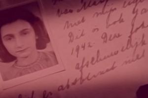 A photo of Anne Frank alongside handwriting, from Jon Blair's' Anne Frank Remembered.'