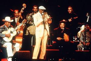 A group of musicians onstage, from Wim Wnders' 'Buena Vista Social Club' on stage.