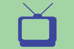 a blue clipart of TV against a green background