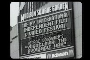 A sign outside of Madison Square Garden from the New York International Independent Film & Video Festival.