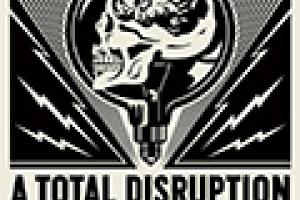 Drawing of a human skull placed over 'A Total Disruption' logo on the bottom.