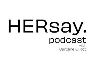 HERsay podcast written in black text over a white background