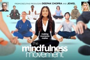 a diverse set of adults levitate in lotus poses.