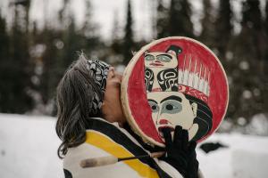 Freda Huson (Chief Howihkat) during a three day ceremony preceding her arrest / credit: MIchael Toledano