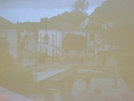 View of a city square, on expired film.