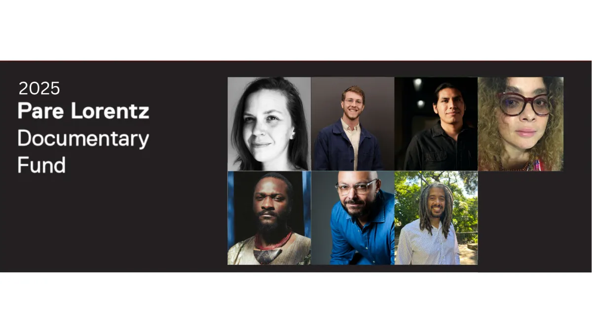 2025 Pare Lorentz grantees headshots. (left to right, top to bottom) Director: Emilia Mello, Producer: Elijah Steven, Director: Juan Javier Pérez Pérez, Producer: Daniela Contreras, Director: Samuel Suffren, Producers: Gaëthan Chancy, Gilbert Mirambeau Jr.