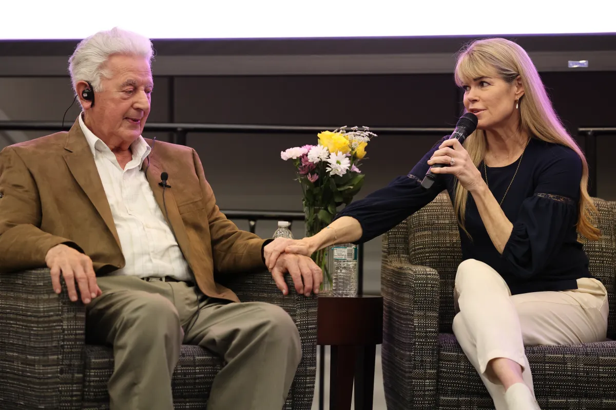 Holocaust survivor Oskar Jakob and Nazi descendant Suzanne Rico speak at the St. Louis Holocaust Museum, 2024