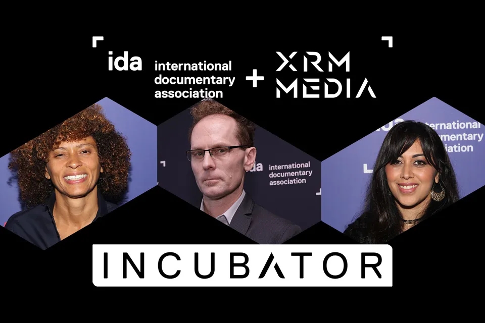 IDA+XRM Media Incubator logo with photos of Nadia Hallgren, Skye Fitzgerald and Smriti Mundhra
