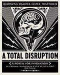 Drawing of a human skull placed over 'A Total Disruption' logo on the bottom.