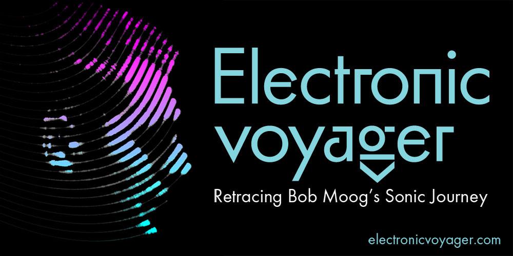 "Electronic voyager" written in blue text over a black background, with the sideview image of a man's head next to it