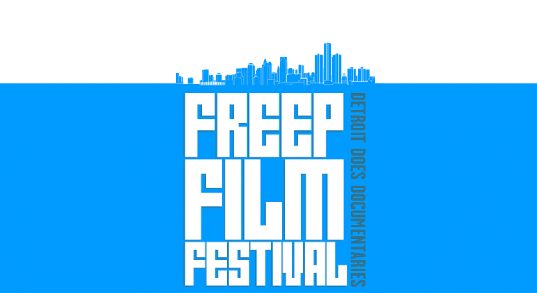 Freep Film Festival logo in blue background.