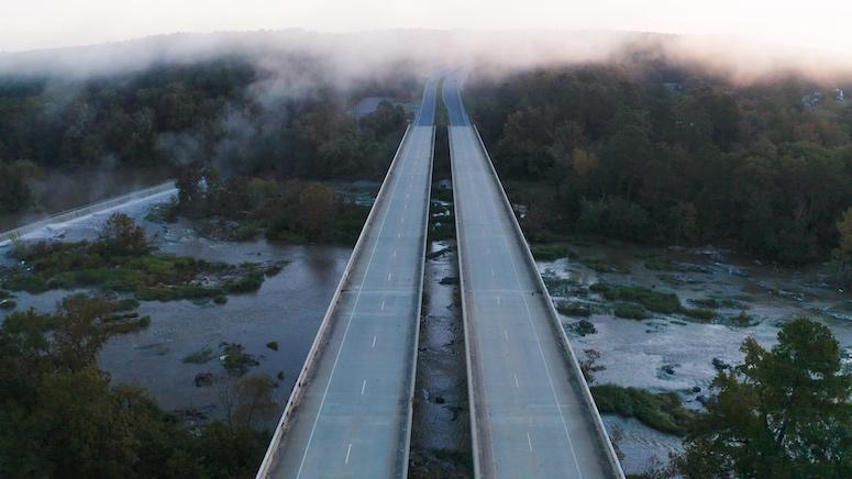 The Jefferson Davis Highway looks north across the Haw River, North Carolina.