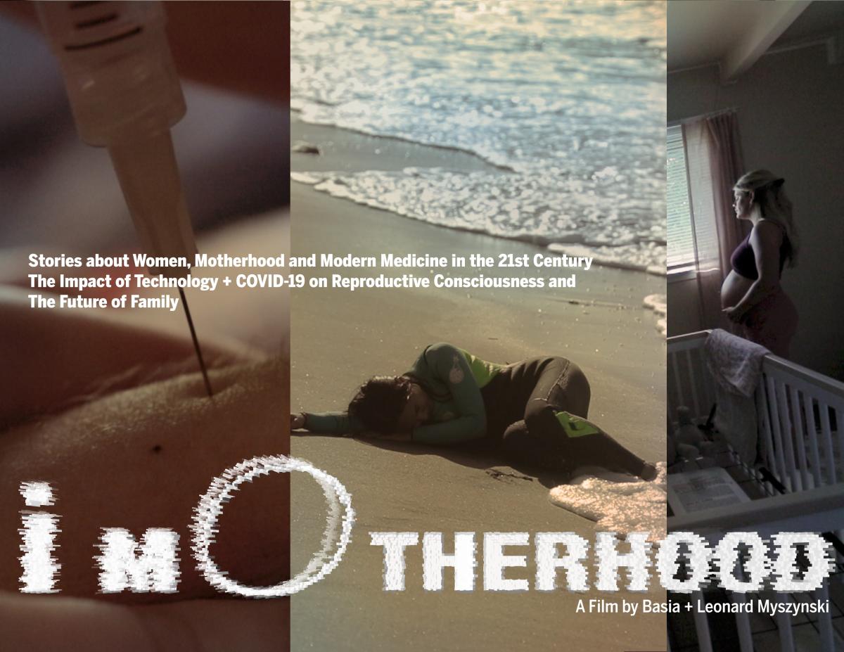 A person lying on the beach with iMotherhood logo placed on the bottom.